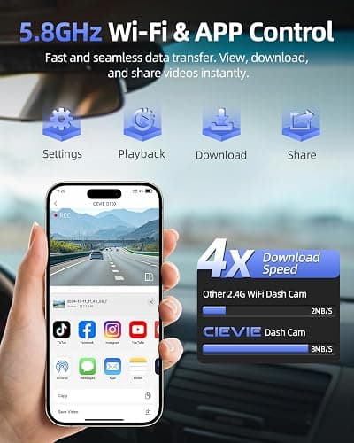 4K Dash Cam Front and Rear, 64GB SD Card, 1.5” IPS Display Car Camera, 5Ghz WiFi+App Control, Night Vision, 24H Parking Mode, G-Sensor, WDR, 170° Wide Angle, 4K+1080P Dual Dash Camera for Cars thumbnail 4