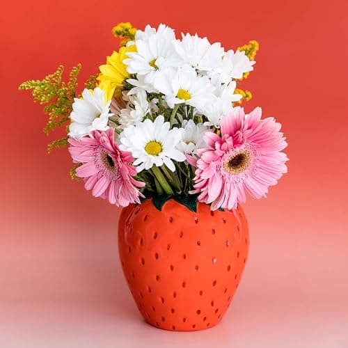 ban.do Vintage Inspired Strawberry Vase, Decorative Ceramic Vase, Large Flower Vase, Unique Strawberry Decor for Home/Kitchen/Office thumbnail 2