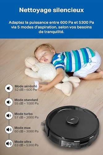 Tapo Aspirateur Robot Laveur 4 en 1 RV30Max Plus Vidage Automatique, Silencieux et Fin, Ultra puissante de 5300Pa, Navigation LiDAR, Auto-Charge Autonomie 150min, Tapis et Poils d'animaux thumbnail 4
