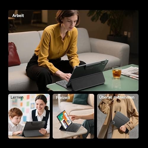 HOU Hülle mit Tastatur für iPad Air 11 Zoll (M3/M2) & Air 5./4. Gen & iPad Pro 11 Zoll (M4/4./3./2./1. Gen) – Leicht und tragbar, Weltraumleder, verstärkte Vier-Ecken-Schutz, QWERTZ thumbnail 4