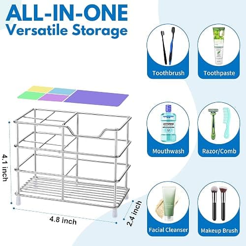 Toothbrush Holders for Bathrooms 304 Stainless Steel Quick Drying Silver | Upgrade Heavy Duty Sturdy Durable Toothpaste Holder Bathroom Organizer Storage Decor Accessories Tooth Brush Holder Caddy thumbnail 2