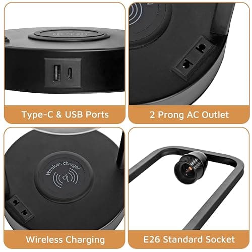 Wireless Charging Table Lamp for Bedroom Set of 2, Touch Control Dimmable with Type C USB Ports & AC Outlet Bedside Nightstand Lamp, Glass Shade Industrial Desk Lamp for Home Office, Bulbs Included thumbnail 4