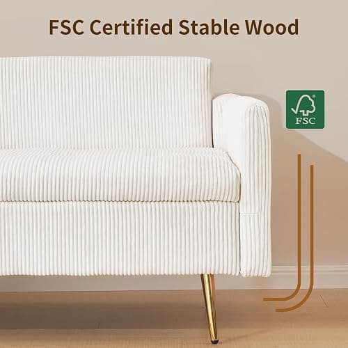 Furnimart 2-Seater Storage Loveseat Sofa for Small Spaces, 62“ Corduroy Small Couch with Removable Cushion Cover and Gold Leg for Bedroom, Apartment, Tiny Homes and Lofts, Beige thumbnail 6