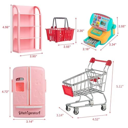 164Pcs Mini Shopping Cart Basket Miniature Food Drink Toy Supermarket Metal Handcart Trolley DollHouse Store Grocery Accessories Kitchen Play Game Party Model Shelves Cash Register Refrigerator Fridge thumbnail 3