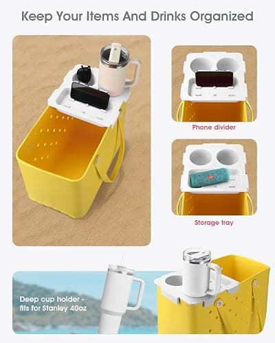 Topper Cup Holder Tray Accessory for Bogg Bag X-Large - Fit for Stanley Cup - EVA Material is Water-Resistant and Windproof - Women Phone Holder for Bogg Bag - Divider and Organizer (White) thumbnail 4