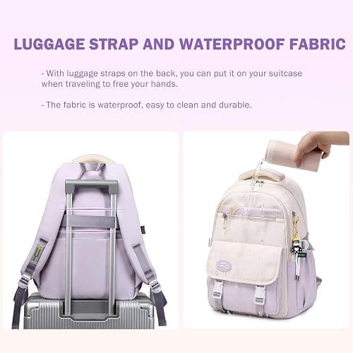 Mildame Backpacks for Girls Set, Aesthetic Backpack for Teens, Lightweight Classic Backpack for Kids, 3Pcs Boys Girls Bookbags with Cute Pendant thumbnail 7