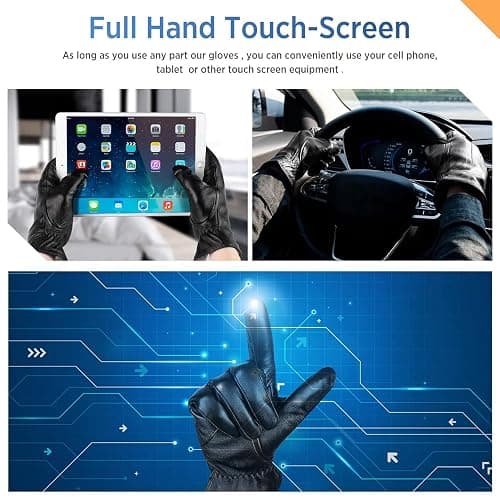 Alepo Genuine Sheepskin Leather Gloves for Men, Winter Warm Touchscreen Texting Cashmere Lined Driving Motorcycle Gloves thumbnail 4