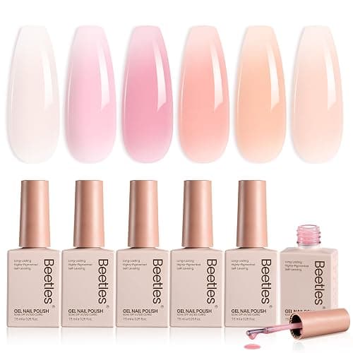 Beetles Jelly Gel Nail Polish Set - Ballet Dress Gel Polish, 6 Colors Milky Pink Nude Pink Sheer Gel Nail Kit Transparent Effect Soak Off UV DIY Manicure French Nail Art Gifts for Women - Image 1
