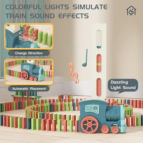 PREPHY Domino Train Toys Kids Games - Automatic Stacking Creative Game 3+ Year Old - Stem Montessori Toy for Boys 4-6 - Summer Autistic Christmas Birthday Gifts 5 6 Toddler Ages 4-8 thumbnail 5