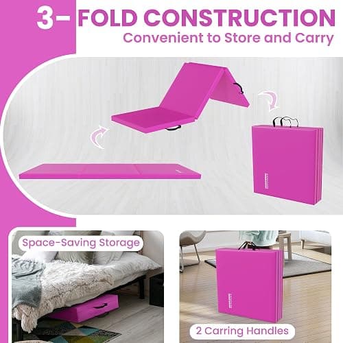 Fitvids Folding Exercise Gymnastics Mat for Tumbling, 2'x6'x2" Gym Workout Mat with Carrying Handles High-Density Anti-Tear Portable Fitness Aerobics Mats for Home Gym Yoga Pilates MMA Core Training, Multiple Colors thumbnail 3