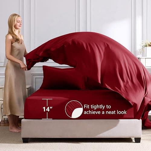 CozyLux Queen Comforter Set Dark Red - Bed in a Bag Queen Size 7 Pieces, Luxury Soft Bed Set for All Seasons, Bedding Set with Down Alternative Comforter, Sheets, Pillowcases & Shams thumbnail 5