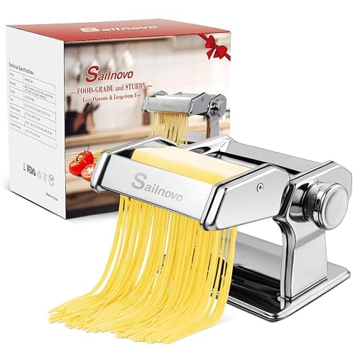 Sailnovo Pasta Maker Machine, 180 Roller Pasta Maker, 9 Adjustable Thickness Settings 2-in-1 Noodles Maker with Rollers and Cutter, Perfect for Spaghetti, Fettuccini, Lasagna or Dumpling Skin Silver thumbnail 9