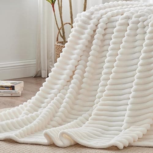 BEDELITE Fuzzy Throw Blanket for Couch - Cream White Fluffy Cozy Soft Plush Warm Fleece Blankets for Winter, Gifts for Women Men thumbnail 3