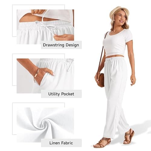 TOPYOGAS Womens High Waist Drawstring Stretch Casual Pants Summer Loose Pants Straight Trousers with Pockets thumbnail 5