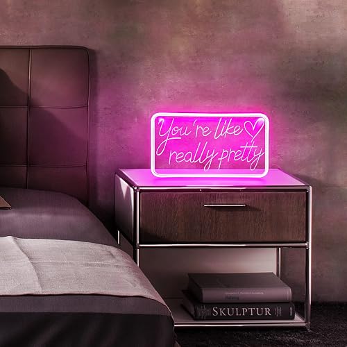 You're Like Really Pretty Neon Signs for Wall Decor, LED Neon Sign Aesthetic Room Decor for Teen Girls Neon Lights Signs for Bedroom, Salon, Wedding Party Pink Neon Name Sign - Rectangle Pink thumbnail 6