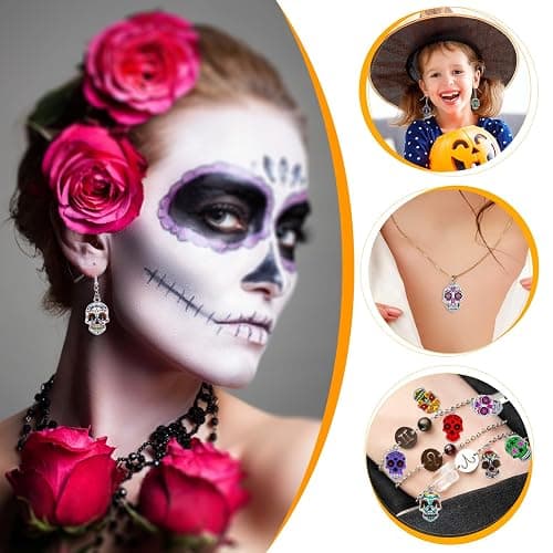 XJWWHZ 64Pcs Halloween Skull Charms, Halloween Alloy Charm Enamel Pendant Charms for Jewelry Making, Bracelet, Earring thumbnail 6