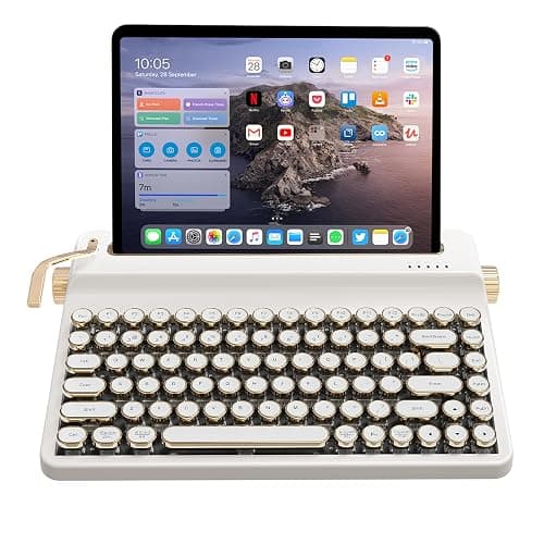 YUNZII QL75 Wireless Typewriter Hot Swap Retro Mechanical Keyboard,Punk Round Keycaps,RGB Backlit QMK/VIA Programmable, Multi-Device Keyboard with 2.4GHz/Type-C/BT5.0 (White, Cocoa Cream V2 Switch) - Image 1