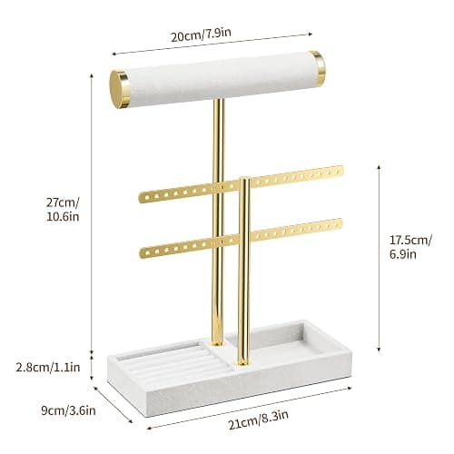 bussdis 2 Tier Bracelet Holder Display - Detachable T Bar White Velvet Bracelet Holder, Jewelry Holder Organizer for Bracelet, Necklace, Earrings, Rings thumbnail 3