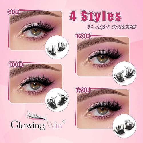 Glowing Win Wimpern Extensions 544 Stück Cluster Lashes 60D 100D 120D 150D Einzelne Wimpern Cluster 10-16mm volumen Wimpernverlängerung für DIY zu Hause thumbnail 3