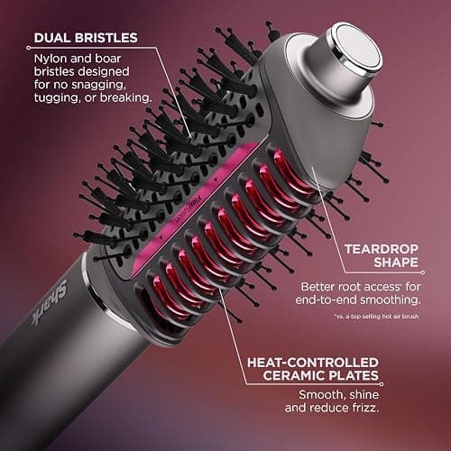 Shark FlexFusion Hair Straightener & Powerful Hair Dryer with Fusion Hair Brush, Ceramic Air Styler with Auto-Wrap Hair Curlers, Concentrator, & FrizzFighter, Ceramic Plates, Metallic Mist, HD651S thumbnail 9