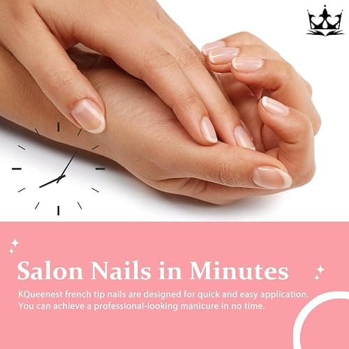 KQueenest 30 Pcs White French Tip Press on Nails Short Almond Nails Acrylic,Medium Natural Nude Fake Nails Press ons,Classic False Nails Short,Gel French Nails for Women DIY Instant Manicure thumbnail 7