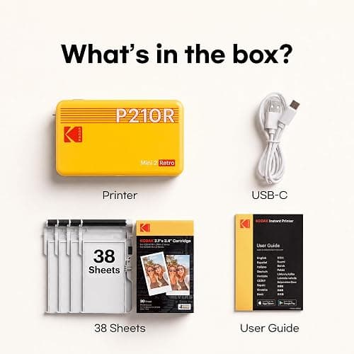KODAK Mini 2 Retro 2x3 Portable Photo Printer, 4PASS, 38 Sheets, Black | Bluetooth, iPhone & Android Smartphone Compatible, Smudge-Proof, Water-Resistant, Fade-Resistant thumbnail 11