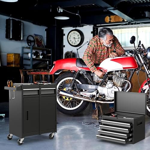 Goplus Tool Chest, 5 Drawers Rolling Tool Cabinet with Detachable Top Toolbox, Universal Lockable Wheels, Lock Bar, Protective Liner & Tool Rack, Metal Tool Storage Cart, Tool Box for Garage Workshop thumbnail 2