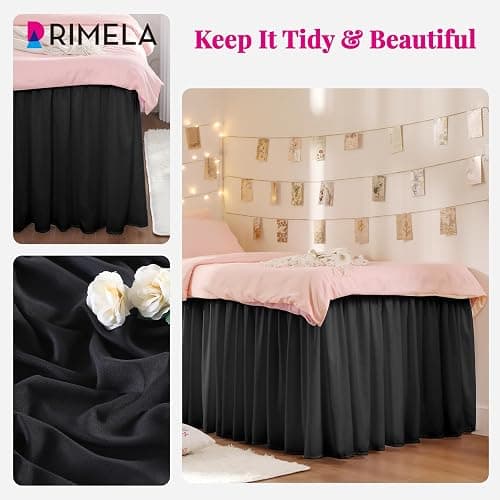 RIMELA Dorm Bed Skirt Twin XL 25 Inch Drop, Extra Long Wrap Around Elastic Bed Skirts Easy to Put On Twin Size Dust Ruffle, Black Bedskirt for Adjustable Bed Base Solid Silky Fabric Machine Washable thumbnail 4
