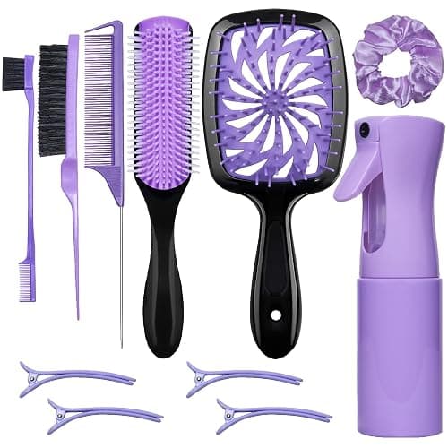 11 Pcs Hairbrush Set, Detangle Hair Brush And Spray Bottle, 3 Pieces Smooth Hairbrush For Toddlers, Suitable For Wet and Dry Hairstyles, Suitable For Adults And Children. (Purple) - Image 1