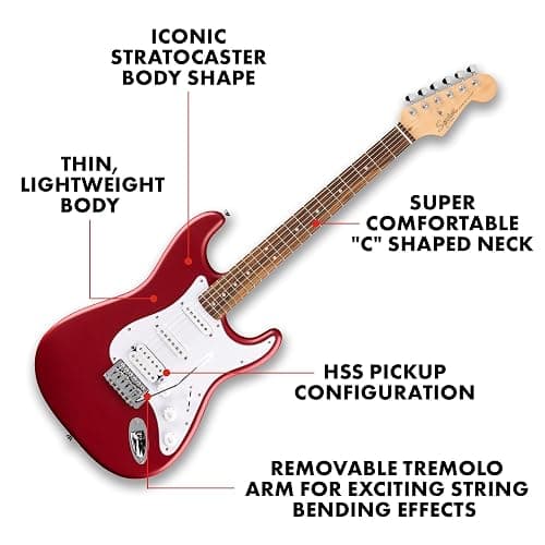Fender Squier Debut Stratocaster HSS Beginner Electric Guitar, Dakota Red | Starter electric guitar for kids and adults, HSS pickups, 2-year warranty, free lessons included, satin finish thumbnail 2