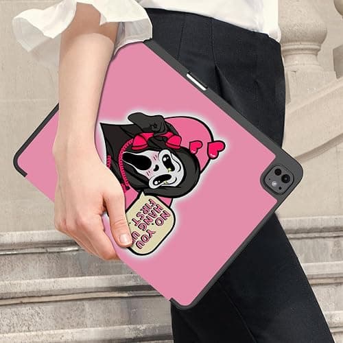 Cabreche Compatible with iPad Pro 13 Inch Case (M5/M4) 2025/2024 with Pencil Holder TPU Back Case Auto Sleep/Wake Cover for Girls Women Men Cute Preppy Cool-Pink Skull Skeleton thumbnail 7