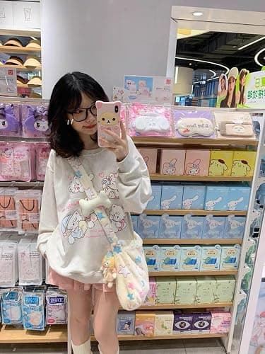 Y2k Harajuku Kawaii Grey Preppy Style Sweatshirt Women Japanese Fashion Cute Casual Cat Print Loose Hoodie thumbnail 5