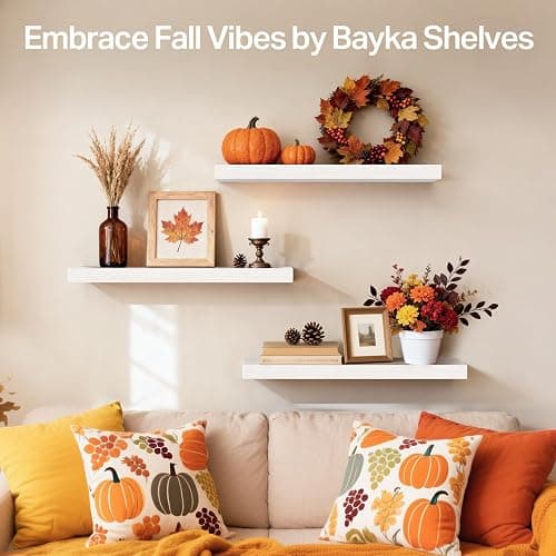 BAYKA White Floating Shelves for Wall – Rustic Wood Wall Shelves with Metal Brackets for Bathroom, Bedroom, Kitchen, or Living Room Decor Organization – Set of 3, Sturdy Storage with 22lb Capacity thumbnail 4