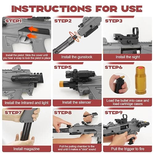 Spcozgil Soft Bullet Two Modes Toy Gun Shell Ejecting with 80 Soft Bullets 40 Shells, Realistic Gray Toy Guns, Shooting Play Gun thumbnail 6