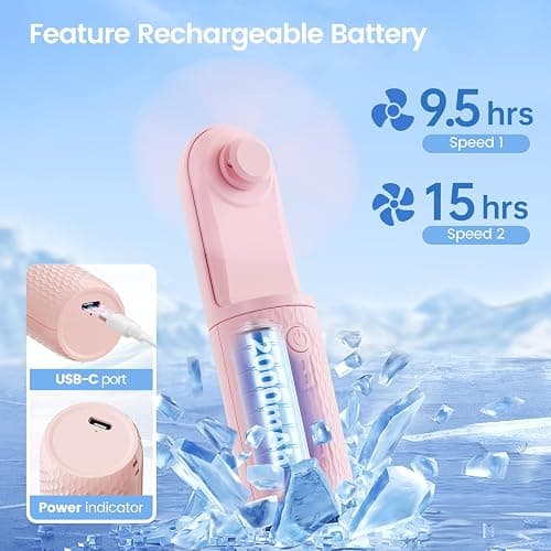 Handheld Mini Fan, Rechargeable Battery Operated small Portable Fan Up to 15 Working Hours, Powerful Safety Design Pocket Fans for Travel/Outdoor/Concert/Beach/Make-up, Gifts for Mom, Teens, Pink thumbnail 4