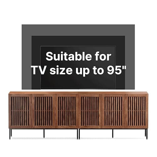 BVIUNTWO Farmhouse TV Stand for TVs up to 100 inch, 2 in 1 Entertainment Center TV Console with Storage Cabinets and Metal Base,Brown Media Console for Living Room thumbnail 7