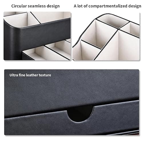 KINGFOM Desk Tidy Organiser mit 5 Grids and Drawer, PU Leather Desk Organiser Office Desktop Stationary Organiser Holder Large Capacity Pen Pot Pen Holder for Desk Accessories (Black) thumbnail 5