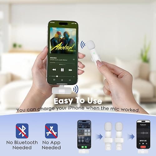 USB C Mini Wireless Lavalier Microphone for iPhone 15 16, iOS and Android Devices - Noise Reduction Lapel Mic for Recording, Clip on Omni Lav Mic for Video Recording, Tiktok, Youtube, Vlog (White) thumbnail 6