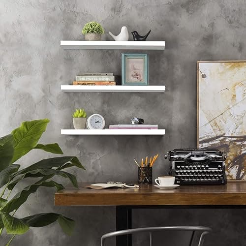 OUDIE White Floating Shelves - Wall Shelf Pack of 3, Modern Shelves for Bathroom, Bedroom, Office, Living Room Display, Kitchen Storage thumbnail 2