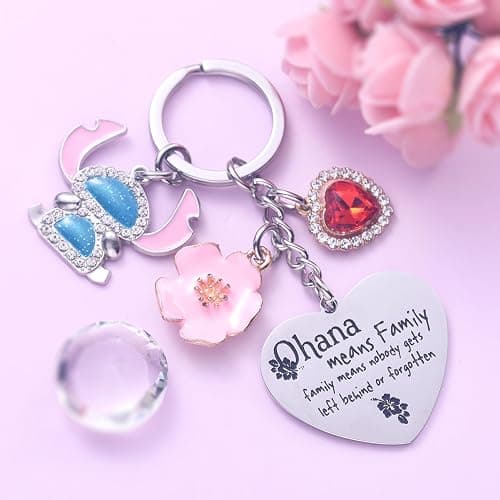 Cute Keychain Ohana Means Family Friendship Gifts For Daughter Teens Girls | Gift for Birthday Christmas 316L Stainless Steel Highly Polished Engraved Heart Keychain with Gift Box thumbnail 4