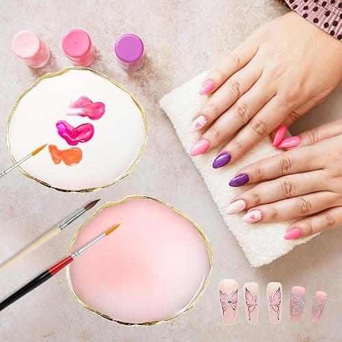 2Pcs Resin Nail Art Palette,Nail Polish Palette,Gold Edge Nails Holder Display Board,Cosmetic Mixing Tools for Nails Art(White,Pink) thumbnail 5