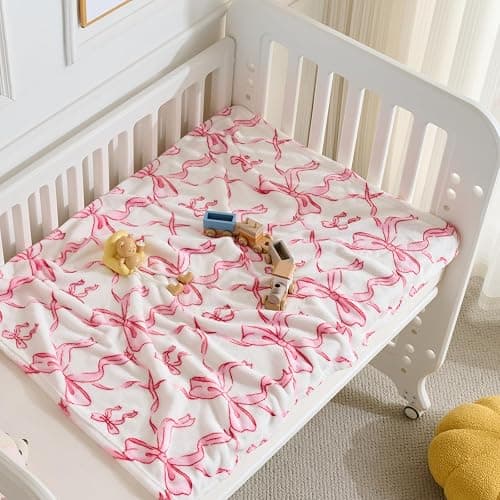Pink Bow Baby Blankets for Girls-Soft Cute Fleece Baby Blanket-Fluffy Infant Newborn Toddler Receiving Blankets for Crib Stroller, Pink Bow Decorate Festivals Birthdays, 30x40 Inches thumbnail 5