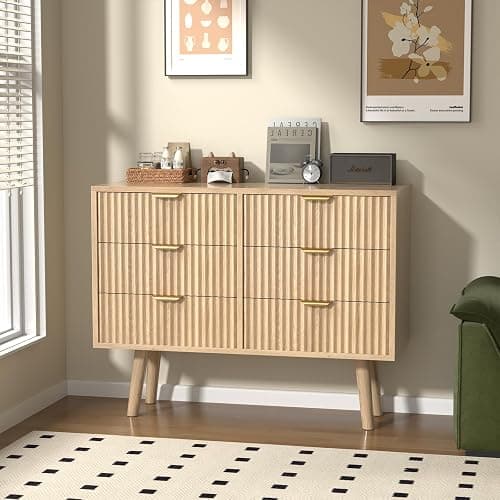 SFDOU Wooden Fluted Dresser for Bedroom,Modern Wide Chest of 6 Drawers Dressers for Bedroom Furniture,Wood Drawer Dresser with Storage, Easy to Assemble Dressers for Living Room,Hallway thumbnail 3