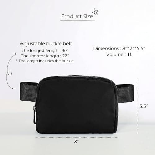 ODODOS Unisex Mini Belt Bag with Adjustable Strap Small Fanny Pack for Workout Running Traveling Hiking, Black thumbnail 3