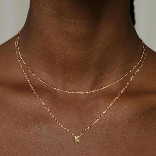 Thaivor Bubble Letter Necklace Layered Initial Necklaces for Women Dainty Cute Choker Pendant Stack Jewelry Teen Gift Trendy Stuff thumbnail 5