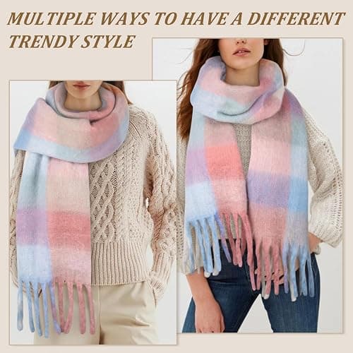BLATIAL Womens Scarf Winter Big Colorful Checked Thick Warm Soft Scarves Casual Tassel Blanket Scarf thumbnail 6