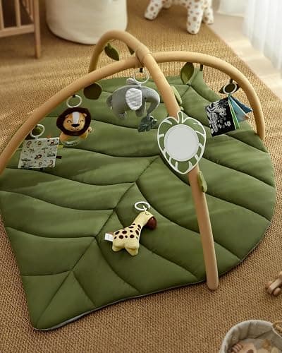 Blissful Diary Baby Play Gym & Activity Mat, Oversize Leaf Shaped Baby Play Mat w 6 Detachable Toys, Tummy Time Mat Promote Motor Skills & Sensory Development Mat, Newborn Infant Baby Essentials Gift thumbnail 2