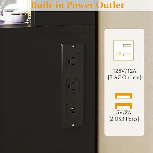 HUAHUU Vanity Desk with Mirror and Lights, Makeup Vanity Desk with Lights 3 Colors, Transparent Top Vanity with 2 RGB Drawers, 6 Shelves, Large Tempered Cabinet, Power Outlet, for Bedroom, Black thumbnail 5