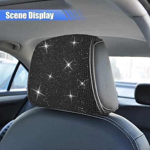 Craedli 2PCS Bling Car Headrest Covers, Sparkling Rhinestone Breathable Car Seat Head Rest Protector, Universal Vehicle Interior Decoration Accessories for Most Cars (Black) thumbnail 4