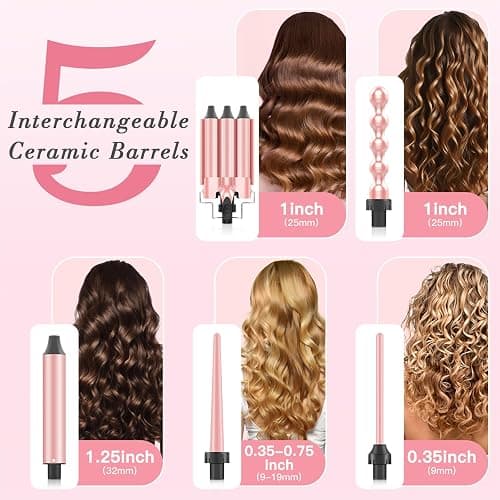 MOCEMTRY 5 in 1 Curling Wand Set (0.35"-1.25") with 3 Barrel Hair Crimper, Bubble Curling Wand and 3 Ceramic Barrels, Curling Iron 1 inch Crimper Hair Tool Waver with Two Temp Control, Gifts for Women thumbnail 2